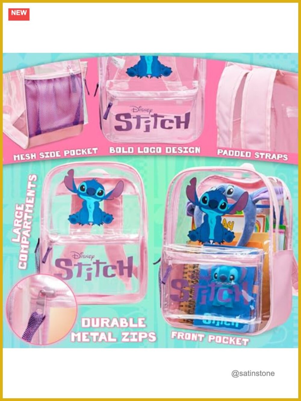 Disney Stitch Clear Backpack for School Girls Teens Stadium Events Travel - Picture 4 of 5